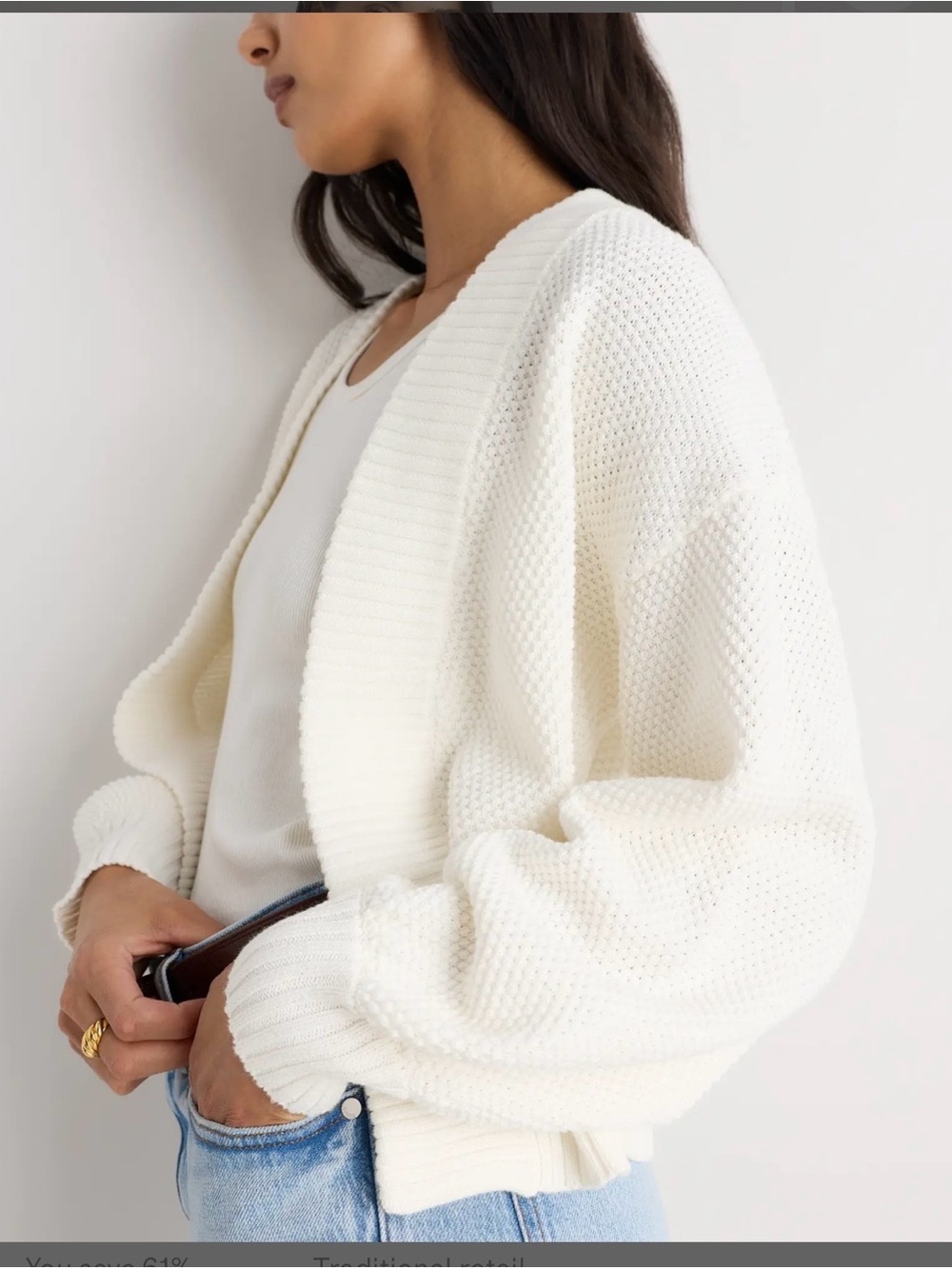 NWT Quince Ivory Waffle Stitch Open-Front Knit Cardigan 100% Organic Cotton S - Picture 2 of 13